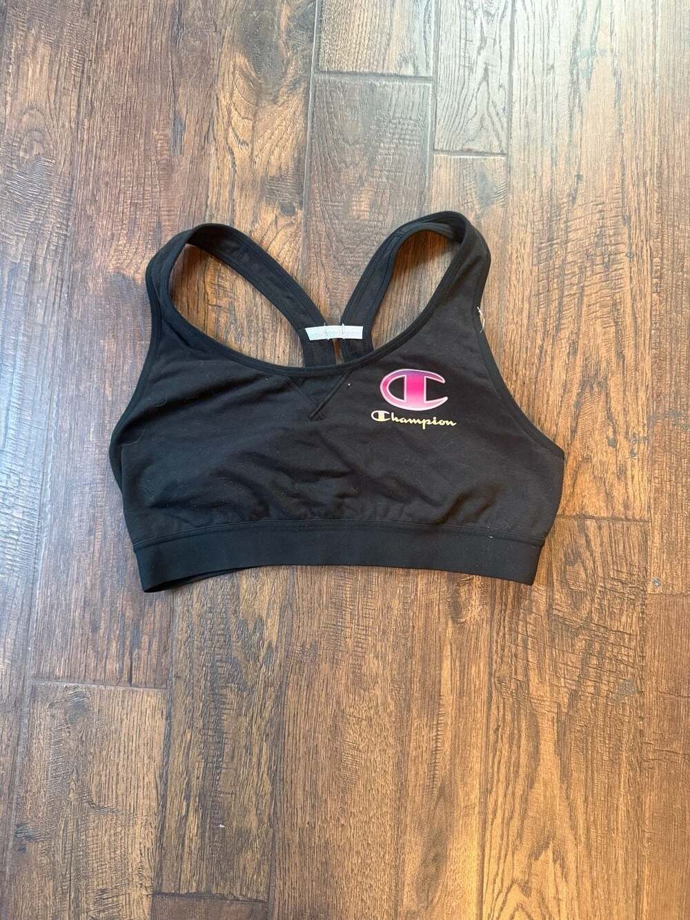 Champion Authentic Athleticwear Black Racerback Sports Bra with Gradient Logo